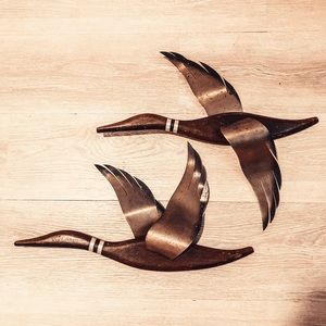 Set of 2 Vintage MCM Masketeer Wood and Brass Flying Geese